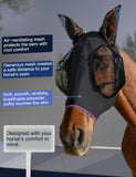 HackFond Horse Fly Mask with Ears, UV Protection, Breathable Mesh, Snug Fit Wear Under Halter, Fly Mask for Horses Black Cob