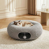 MOYMO Cat Tunnel Bed for Indoor Cats, Peekaboo Cat Cave Bed,Soft Cat Donut Tunnel for Kitten Large Cats, Grey