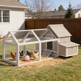 PetsCosset 83" L Large Chicken Coop and Run, Hen House with 4 Nesting Box Boxes, Rabbit Hutch Poultry Bunny Cage for 2-5 Chickens with 4 Perches, Removable Tray and Ramp