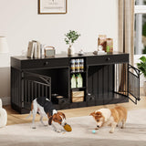 GarveeHome Dog Crate Furniture for 2 Dogs, Dog Kennel Indoor with Storage and Feeding Bowls, Double Dog Crate TV Stand for Small Medium Dogs, Black