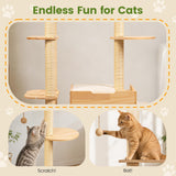Regmuse 45 Inch Solid Wood Cat Tree, Modern Cat Tower for Indoor Cats, Cat Condo with Single Tunnel, Sisal Scratching Posts, High Perch Platform, Washable Cushion, Hanging Balls, Natural