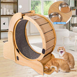 Cat Exercise Wheel Indoor, Cat Sports Running Wheel with Scratching Board Wood Cat Treadmill for Cats Daily Exercise-Natural Wood