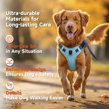 Blue Dog Harness Leash Collar Set, No Pull Reflective Dog Vest Harness with Control Handle, Adjustable Breathable Pet Harness for Small Medium Dogs Walking Training