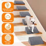 Dog Stair Ramp for Small Dogs & Cats – Non-Slip Pet Stair Wedge with Gentle Slope, High-Density Foam Ramp for Senior Pets, Washable Cover & Secure Adhesive Pads (Gray, 1 Pack)