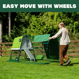 Omlet Portable Chicken Coop Go Up | Easy to Clean and Maintain Plastic Chicken Tractor | Cool in Summer, Warm in Winter Weatherproof Hen House | Green Coop with 6ft Run and Wheels