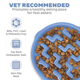 Outward Hound Fun Feeder Slo Bowl – Large 4‑Cup Capacity, Slow Feeding, Medium to Large Dogs, Non‑Slip, Blue, Notch Pattern