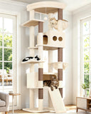 Globlazer Extra Tall Large Cat Tree, 84in Multi-Level Cat Climbing Tower for Indoor Cats Large Adult, Widened Condo with Scratch Board, 7 Scratching Posts, Padded Perch, Metal Basket, S84E, Beige
