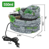 REPTI ZOO Reptile Water Fountain with Food Dish, 550ML Terrarium Waterfall Drinking Fountain for Bearded Dragon Gecko Chameleon Lizard Tree Frog Turtle, Reptile Water Dispenser, Keep Water Clear