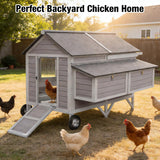 Portable Outdoor Chicken Coop with Wheels, Easy to Move Large Poultry Cage for 4-6 Hens, All-Weather Wooden Hen House with Strong Iron Frame