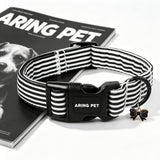 ARING PET Stripe Dog Collar, Cute Spring Summer Black White Stripe Pet Collars with Bow Charm for Puppy Small Medium Large Boy Girl Dogs, for Daily Outdoor Walking Beach Stroll-XS