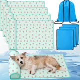 DoubleFill 4 Pack Cooling Pet Mats 15.7" x 23.6" Cooling Dog Beds with Supportive Pillow Self Ice Washable Cool Pads Summer Cat Sleeping Pad with Storage Bag for Summer Crate Floor (Small, Green)
