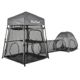 Catio Outdoor Cat Enclosure, 3-in-1 Extra Large Portable Cat Playpen with Tower Tent & Tunnel, Foldable Waterproof Mesh Catio for Indoor Outdoor Cats & Small Pets