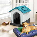 DWVO 41.3'' Plastic Foldable Dog House for Small, Medium, and Large Dogs, Waterproof Folding Pet House with Adjustable Top Window and Elevated Base (41.3''L x 34.6''W x 39''H)