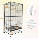 GarveeHome 66 Inch Large Bird Cage, Bird Cage with Rolling Storage Stands, Feed Bowls, Wide Tall Parrot Cage for Parakeets, Conures, Cockatiel, Cockatoo (Black 66 in)