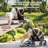 Dog Stroller for Medium Dogs 88lbs with Ramp for Easy Access Foldable Khaki