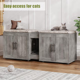 GAOMON Litter Box Enclosure with Double Cage, Cat House,Hidden Litter Box Enclosure Furniture for 2 Cats, Wooden Enclosed Cat Litter Box Furniture,55”L x 17.7”W x 22.5”H, Grey