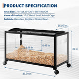GarveeHome Large Hamster Cage, 3-Tier Gerbil Cages with Running Wheel, Water Bottle, Food Bowl, Ramps, Portable Hamster House with 7 in Deep Glass Bottom for Syrian, Hamster, Gerbils (Metal Black)