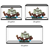 UNEAK - XXL Shipwreck Aquarium Large Decorations Ornament w/Sail (2 Pieces) 20 Gallons high and Larger Fish Tank, Sunken Ship Decoration Ornaments, Pirate Boat, Resin, Freshwater Saltwater Decor