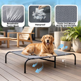 SZEE Elevated Dog Bed, Cooling Dog Cot Bed, Support Up to 100 LBS for Large Breeds, with Durable Steel Frame, Reversible Ice Silk Mat & Sturdy Teslin Mesh, Outdoor & Indoor All-Season Use - L