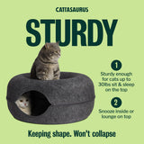 Peekaboo Cat Cave Donut for Multiple & Large Cats up to 30-45 lbs, 3-in-1 Self Warming Cat Bed, Tunnel & Scratcher for Indoor Cats, Washable & Detachable Small Dog Bed (Dark Gray, Large)