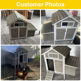 PetsCosset 32" Chicken Coop Wooden Hen House for 1-3 Chickens,Outdoor Poultry Cage with Pull Out Tray,Garden Backyard Chicken Coops Cages with Nesting Box，Chicken Houses Hen Cage with Ramp Run,Grey