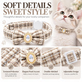 Pearl Bow Tie Cat Collar, Breakaway Adjustable Woven Pet Collar