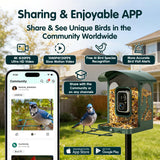 Humbirdy-Bird Feeder with Camera, 8MP Ultra HD Video & Photo, 10x Slow-Motion, 4K 30fps Live View, No Subscription, AI Identify, 2.4G/5G Wi-Fi, Solar Powered, Dural Metal, Unique Bird Watching Gifts