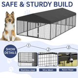 Petony 236" x 118" Outdoor Dog Kennel Steel Ideal Dog Fence for Medium/Small Dogs Anti-Rust Coating Cage with Roof All Weather Resistant Dog House with Double Locks