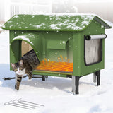 PETIMBER Heated Cat House for Outside - Insulated Outdoor Cat House Weatherproof, Clawsable Feral Cat Shelter with Heated Pad, Escape Doors, Transparent Window, Side Pockets, for Multiple Cats,Large
