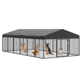 Petony 236" x 118" Outdoor Dog Kennel Steel Ideal Dog Fence for Medium/Small Dogs Anti-Rust Coating Cage with Roof All Weather Resistant Dog House with Double Locks