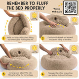 PetJett Calming Medium Dog Bed - 30'' Round Dog Beds - Washable Dog Bed - Anti-Slip Super Soft Fluffy Plush Donut Bed, Anti-Anxiety Premium Comfort Pet Bed, Fits Dogs up to 45 lbs - Beige
