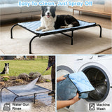 SZEE Elevated Dog Bed, Cooling Dog Cot Bed, Support Up to 100 LBS for Large Breeds, with Durable Steel Frame, Reversible Ice Silk Mat & Sturdy Teslin Mesh, Outdoor & Indoor All-Season Use - L