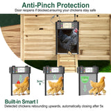 Automatic Chicken Coop Door, Smart TUYA APP Controlled, WiFi Enabled, Door Status Detection, Solar Powered, Anti Pinch, Auto Chicken Door with Timer & Light Sensor, LCD Display, 5 Modes