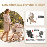 EPPMagice All-Terrain Pet Stroller for Small Medium Dogs & Cats, 20 lbs Capacity - Portable Carrier with One-Touch Brake, Lightweight Foldable Design & Shock Absorption Wheels,Beige