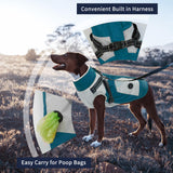 IECOii Large Dog Coat with Harness Built in,Reflective Waterproof Dog Coat for Giant Breeds - Zip Up Fleece Jacket for Dogs,Great Dane Winter Coats Warm Snowsuit for Cold Weather, Turquoise Green, 4XL