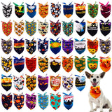 JpGdn 100PCS Halloween Dog Bandanas Bulk Kerchief Triangle Bibs Scarves Scarfs Pumpkin Bats Ghost Spider Owls Pattern for Girl Boy Small Medium Large Puppies Doggie Cat Halloween Grooming Costume