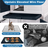 FunXplore Bunny Hutch Indoor Outdoor Rabbit Cage Chicken Coop Animal House with Wire Floor Above Pull-Out Tray, Chew-Resistant Ramp & Entrance, Openable Waterproof Roof & UV-Resistant Roof