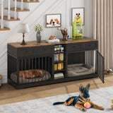 GarveeHome 82" Double Dog Crate Furniture with Drawers and Shelves, Black