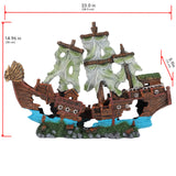 UNEAK - XXL Shipwreck Aquarium Large Decorations Ornament w/Sail (2 Pieces) 20 Gallons high and Larger Fish Tank, Sunken Ship Decoration Ornaments, Pirate Boat, Resin, Freshwater Saltwater Decor