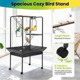 Garvee 64'' H Inch Birdcage Stand Play Center with Perches and Ladders, Indoor Outdoor Playground for Birds, Bird Playstand w/Rotated Ring Removable Tray, Lockable Caster, for Macaw and Parakeet