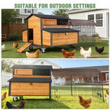 GUTINNEEN Large Chicken Coop with Run, Mobile Chicken Tractor for 6-8 Chickens, Upgraded Metal Frame Hen House with Wheels, 6 Nesting Boxes, Metal Pull-Out Tray, Asphalt Roof