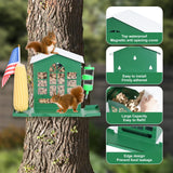 Squirrel Feeder,Metal Squirrel Feeder for Outside,with Water Bottle, Flag and Corn Cobs Holder,Outdoors Chipmunk &Squirrel Picnic Bench Feeders Table,Easy to Install & Refill