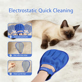 VINGER Pet Hair Removal Glove for Cats & Dogs, Electrostatic Pet Hair Gloves with Adjustable Wristband, Five-Finger Magic Brush Remover Tool for Laundry, Carpet, Couch, Car Seats & Clothing (Blue)