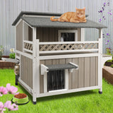 Weatherproof Outdoor Cat House with Large Balcony, 2-Story Feral Shelter