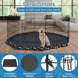 Dog Pen Pet Playpen Dog Fence Indoor Foldable Metal Wire Exercise Puppy Play Yard Pet Enclosure Indoor Outdoor 8 Panels 24 Inch with Bottom Pad (Bottom Cover Fence with Printing)