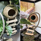MUYG Crested Gecko Tank Accessories,Gecko Coconut Hut Hideout with Ladder Reptile Hammock Lizards Hanging Plants Flexible Climbing Jungle Vine Leaves Terrarium Decor