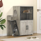 GAOMON Litter Box Enclosure With Platform, Double Layer Hidden Furniture, Modern Villa Cabinet With Ladder, Cat Washroom Indoor, Grey