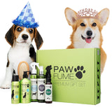 Pawfume Dog Gift Basket, 6-Piece Box – Give Your Pup a Spa-Quality Coat & Odor-Free Freshness – Probiotic Deodorizer Spray, Hypoallergenic Grooming Mist & Premium Brush – Dog Gift Boxes for All Breeds