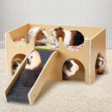 Upgraded Guinea Pig Castle, Sturdy Wooden Guinea Pig Hideout, Small Animal House Bed Hut Habitats with Stairs, Easy to Assemble for Hamsters Bunny Chinchillas Playing Hiding