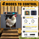 GROPOW Automatic Chicken Coop Door, Extra Large Size, Anti-Pinch Design,Programmable Timer & Light Sensor Modes, Large LCD Display, Solar Powered Auto Chicken Door Opener (50m)